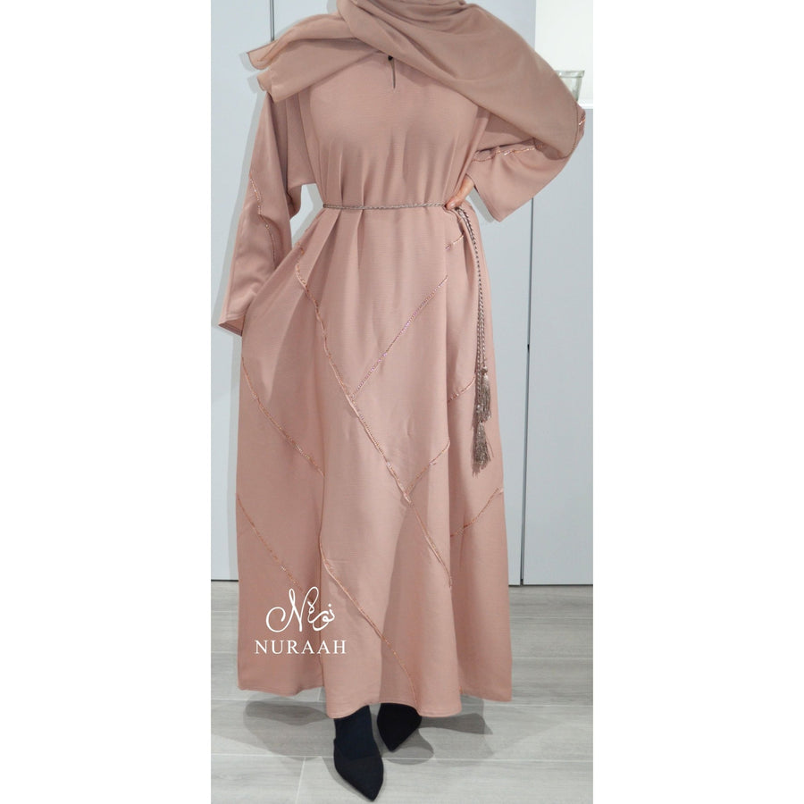 PASTEL PEACH STONE WORK ABAYA - NURAAH