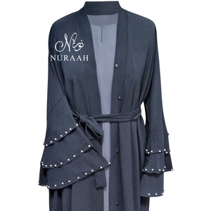 PEARL LAYERED SLEEVE OPEN ABAYA BLACK - NURAAH