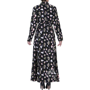 PETAL FLORAL PRINT SHIRT DRESS BLACK - NURAAH