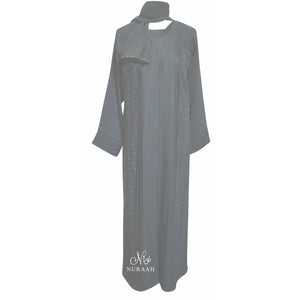 PINTUCK STONE WORK OPEN ABAYA SLATE GREY - NURAAH