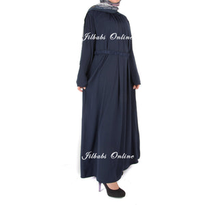 PLEATED NECK ABAYA WITH DETACHABLE BELT navy PL110 - NURAAH