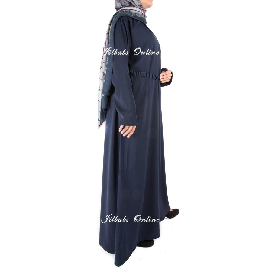 PLEATED NECK ABAYA WITH DETACHABLE BELT navy PL110 - NURAAH