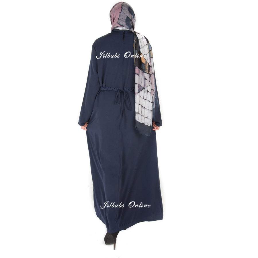 PLEATED NECK ABAYA WITH DETACHABLE BELT navy PL110 - NURAAH