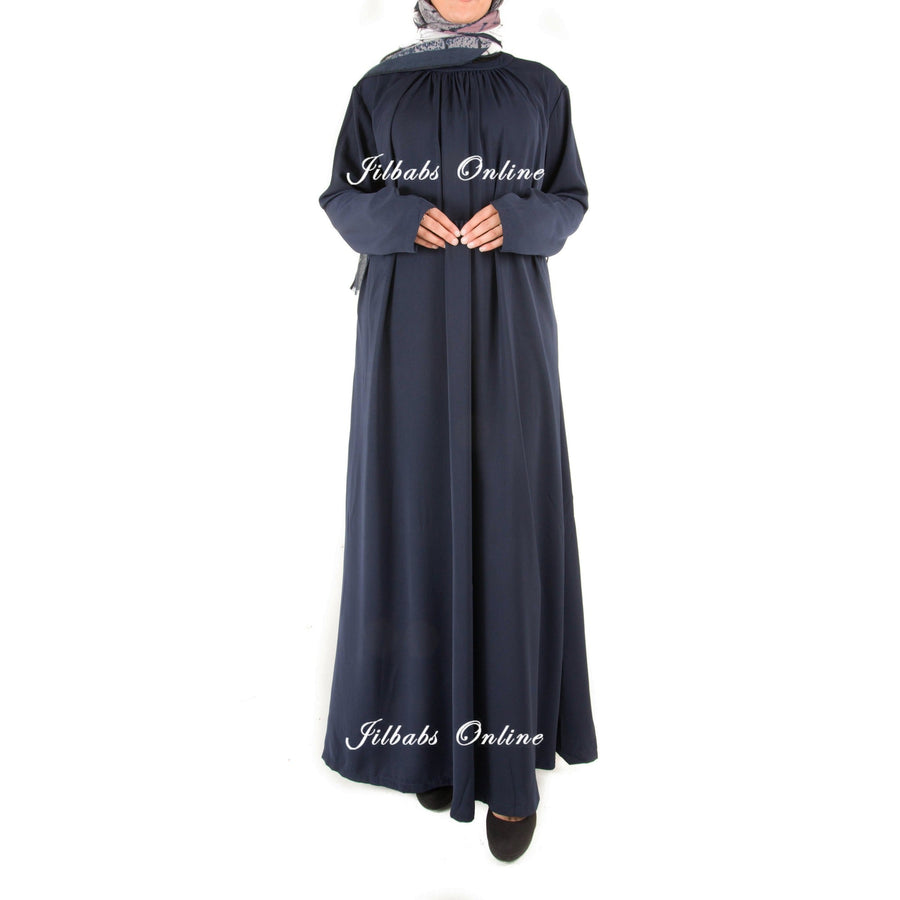 PLEATED NECK ABAYA WITH DETACHABLE BELT navy PL110 - NURAAH