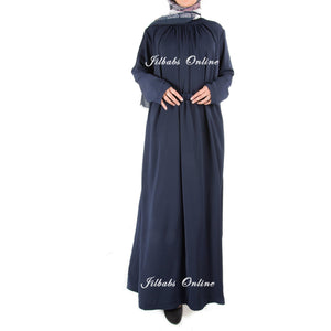 PLEATED NECK ABAYA WITH DETACHABLE BELT navy PL110 - NURAAH