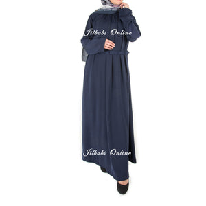 PLEATED NECK ABAYA WITH DETACHABLE BELT navy PL110 - NURAAH