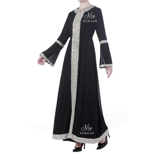 PLEATED SLEEVES SEQUIN KIMONO BLACK - NURAAH