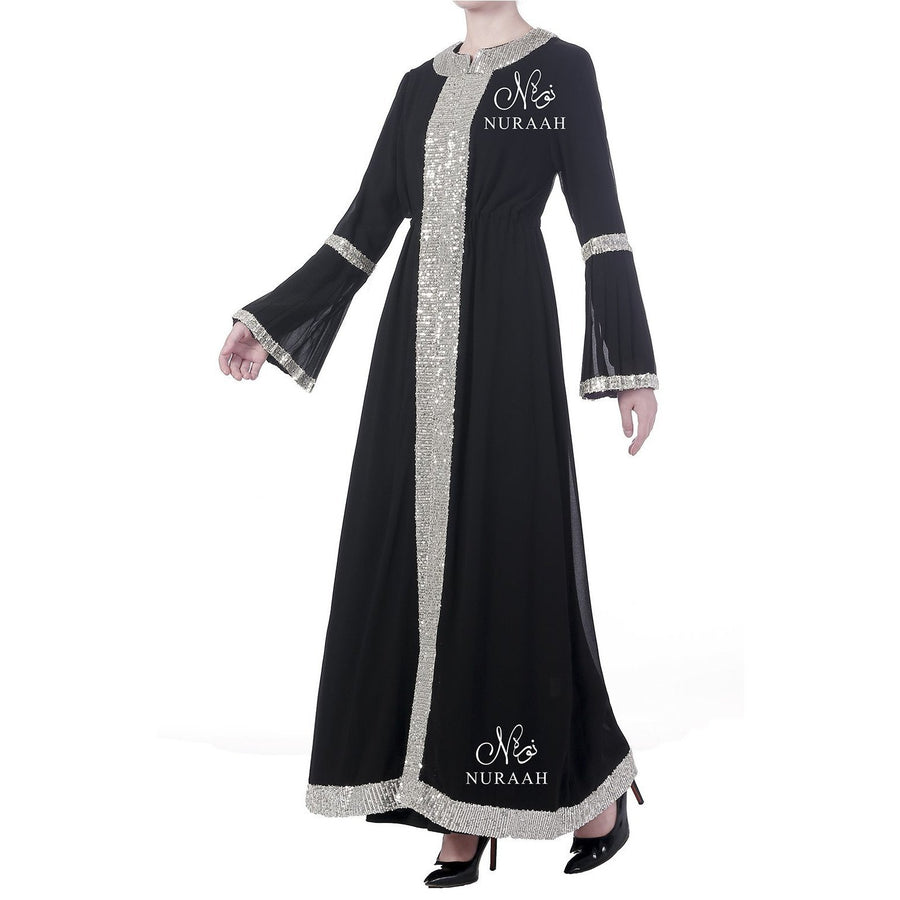 PLEATED SLEEVES SEQUIN KIMONO BLACK - NURAAH
