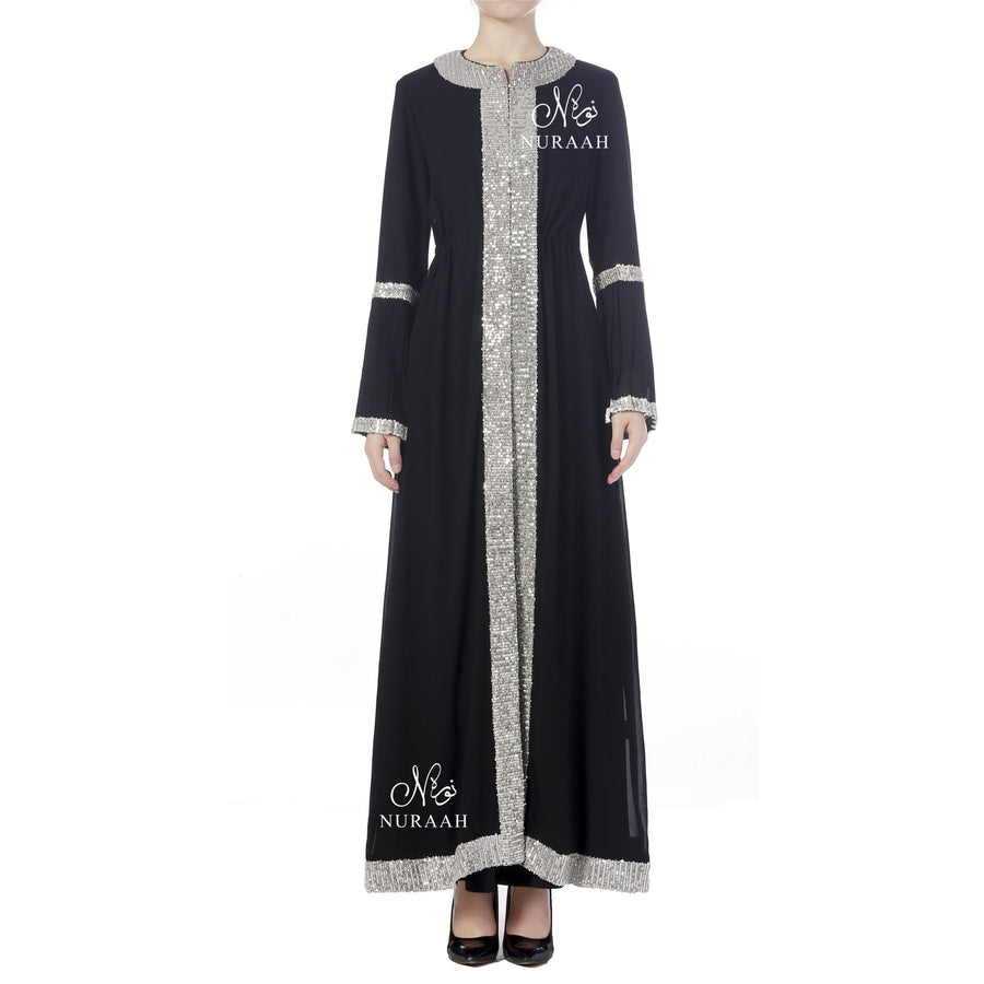 PLEATED SLEEVES SEQUIN KIMONO BLACK - NURAAH