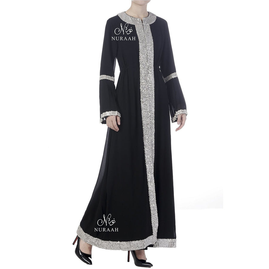 PLEATED SLEEVES SEQUIN KIMONO BLACK - NURAAH