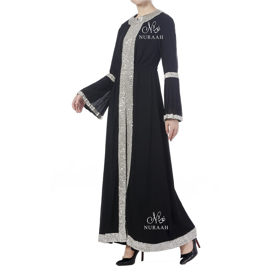 PLEATED SLEEVES SEQUIN KIMONO BLACK - NURAAH