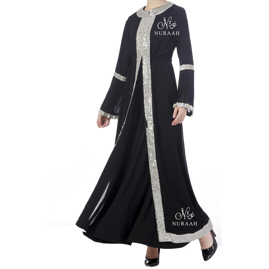 PLEATED SLEEVES SEQUIN KIMONO BLACK - NURAAH