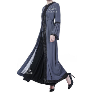 PLEATED SLEEVES SEQUIN KIMONO GREY - NURAAH