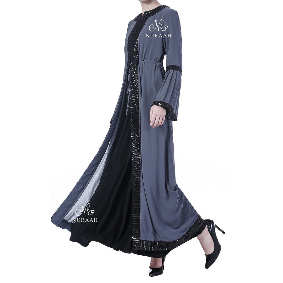 PLEATED SLEEVES SEQUIN KIMONO GREY - NURAAH