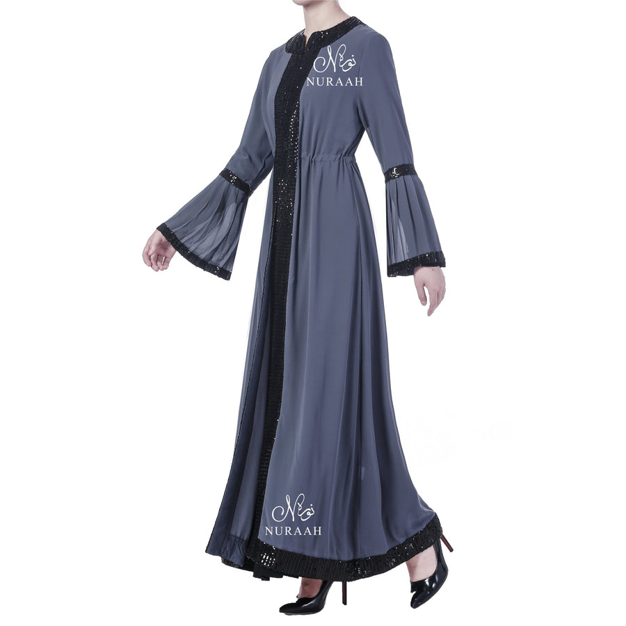 PLEATED SLEEVES SEQUIN KIMONO GREY - NURAAH