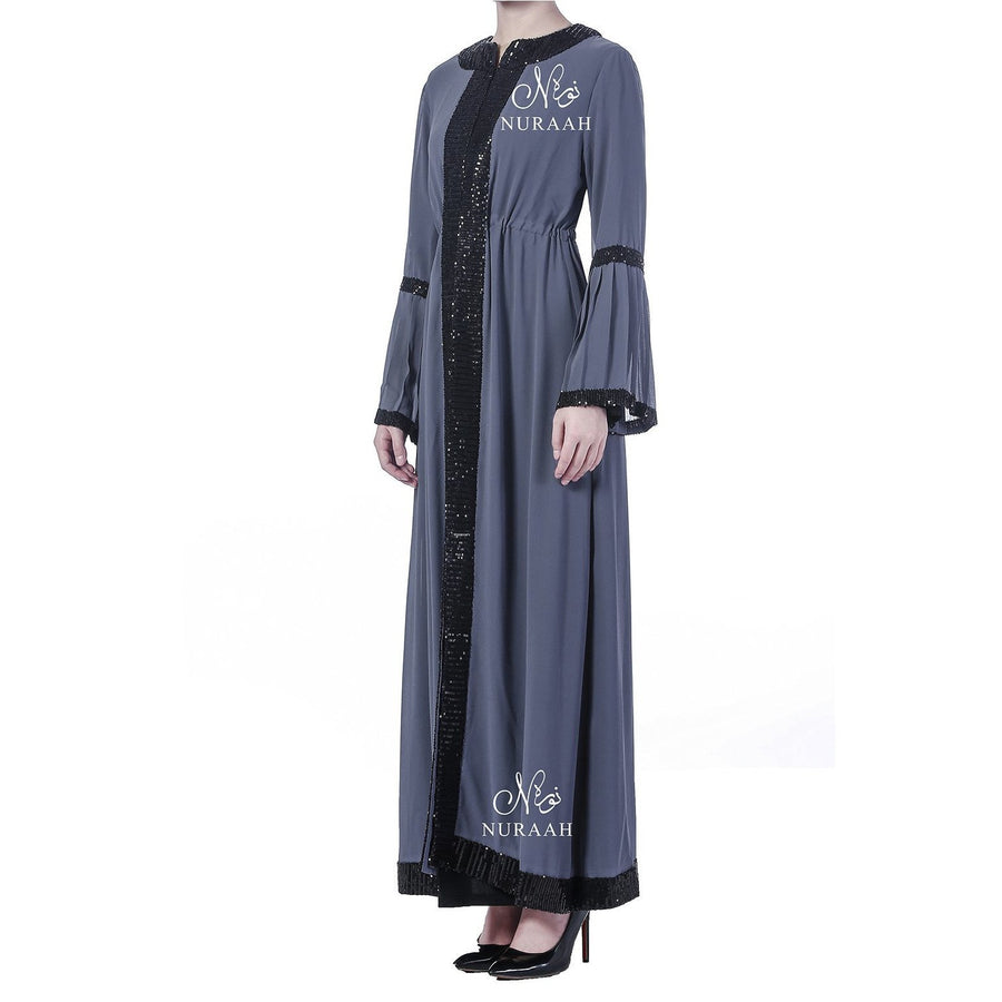 PLEATED SLEEVES SEQUIN KIMONO GREY - NURAAH