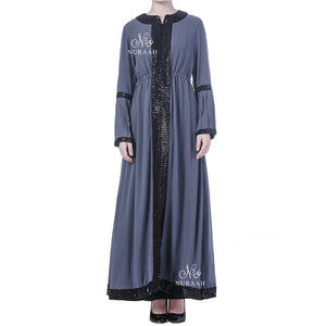 PLEATED SLEEVES SEQUIN KIMONO GREY - NURAAH