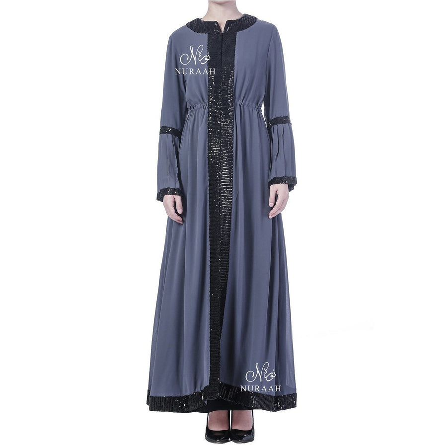 PLEATED SLEEVES SEQUIN KIMONO GREY - NURAAH