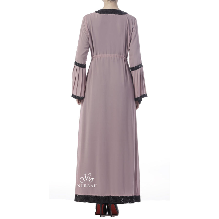 PLEATED SLEEVES SEQUIN KIMONO PINK - NURAAH