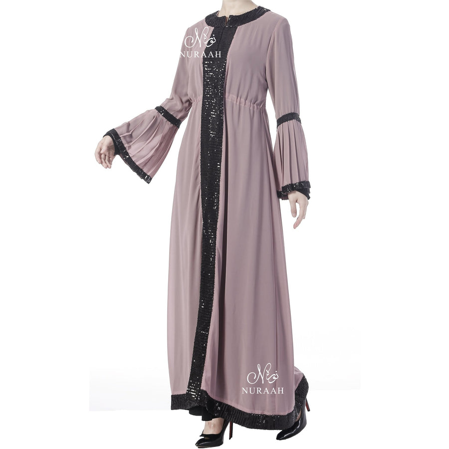 PLEATED SLEEVES SEQUIN KIMONO PINK - NURAAH