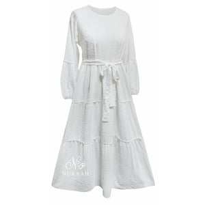 POLKA DOT TIERED DRESS IVORY - NURAAH