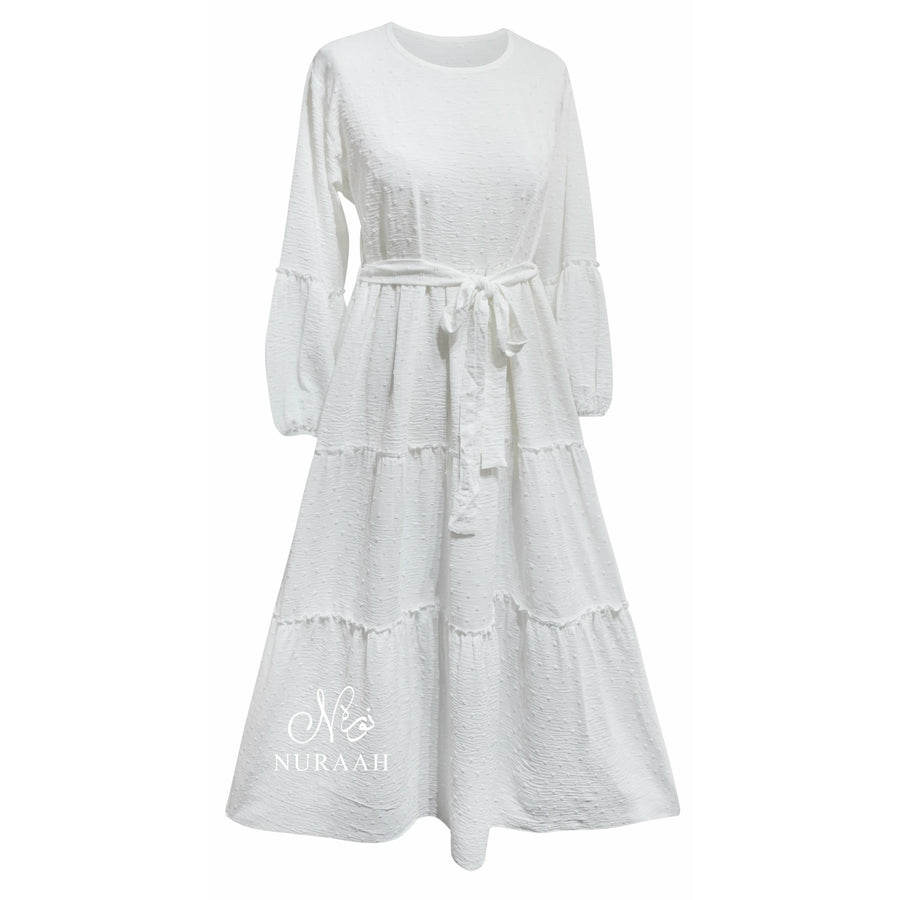 POLKA DOT TIERED DRESS IVORY - NURAAH
