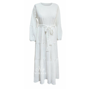 POLKA DOT TIERED DRESS IVORY - NURAAH