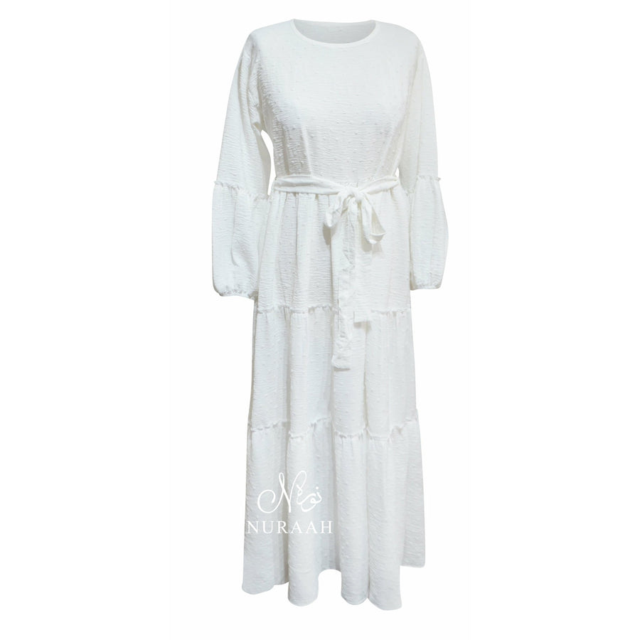 POLKA DOT TIERED DRESS IVORY - NURAAH
