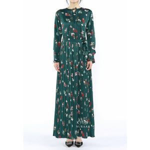 PRINT SATIN PLEATED DRESS - NURAAH