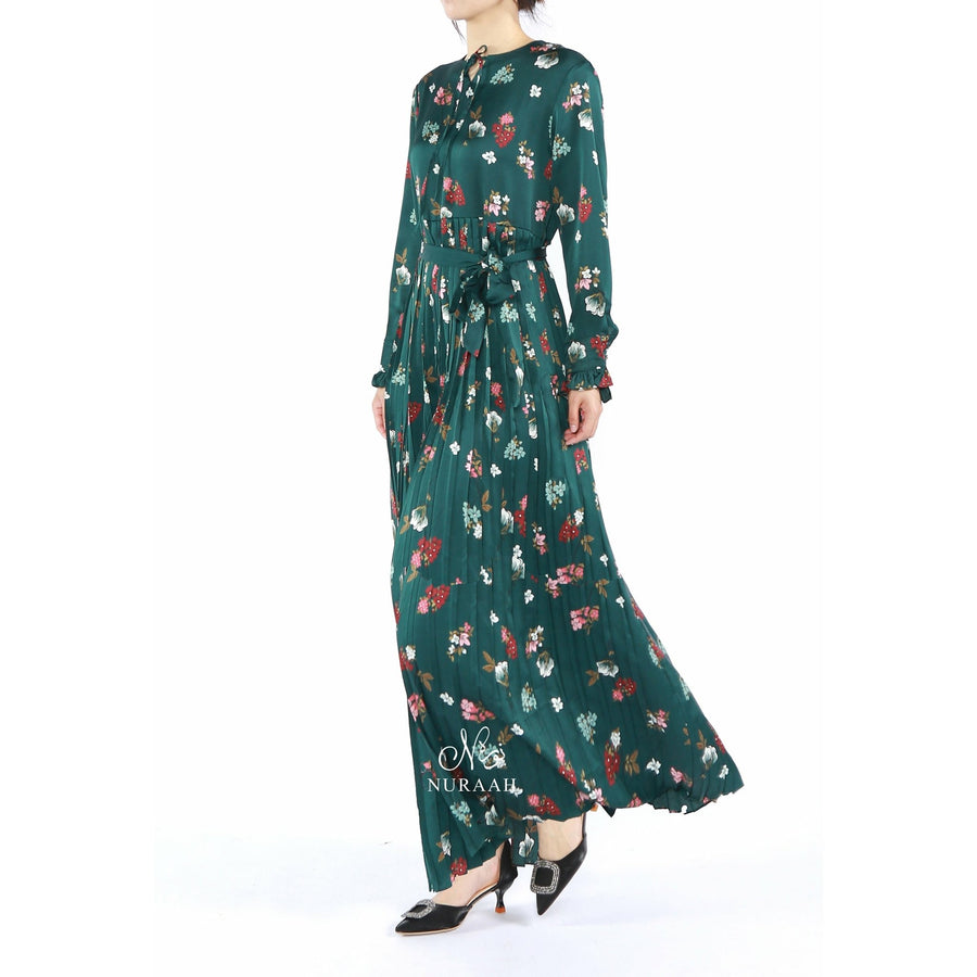 PRINT SATIN PLEATED DRESS - NURAAH