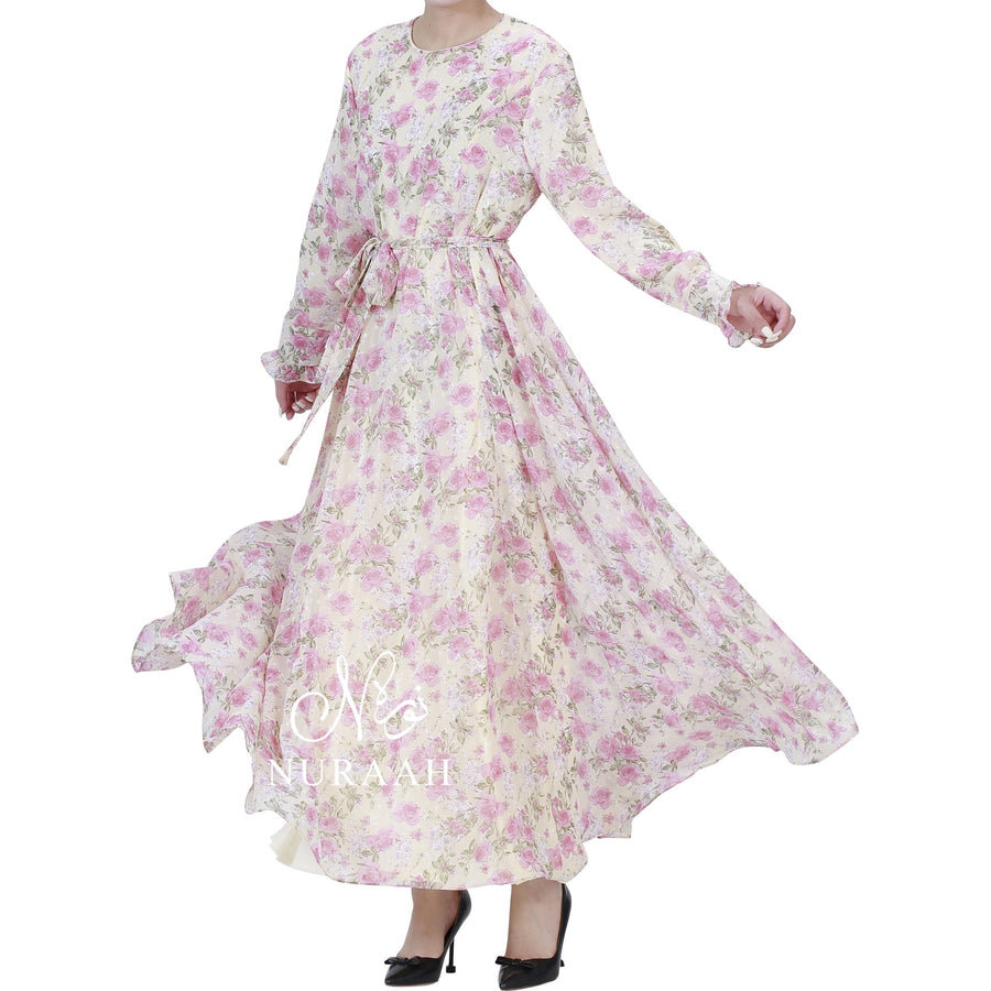 ROSE PRINT PLUMETIS DRESS - NURAAH