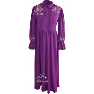 RUFFLED COLLAR DRESS PURPLE - NURAAH