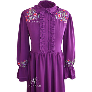 RUFFLED COLLAR DRESS PURPLE - NURAAH