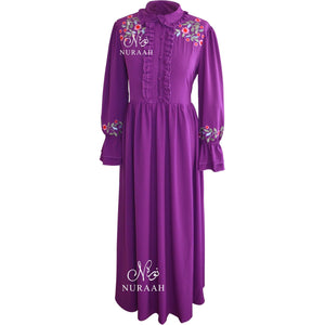 RUFFLED COLLAR DRESS PURPLE - NURAAH