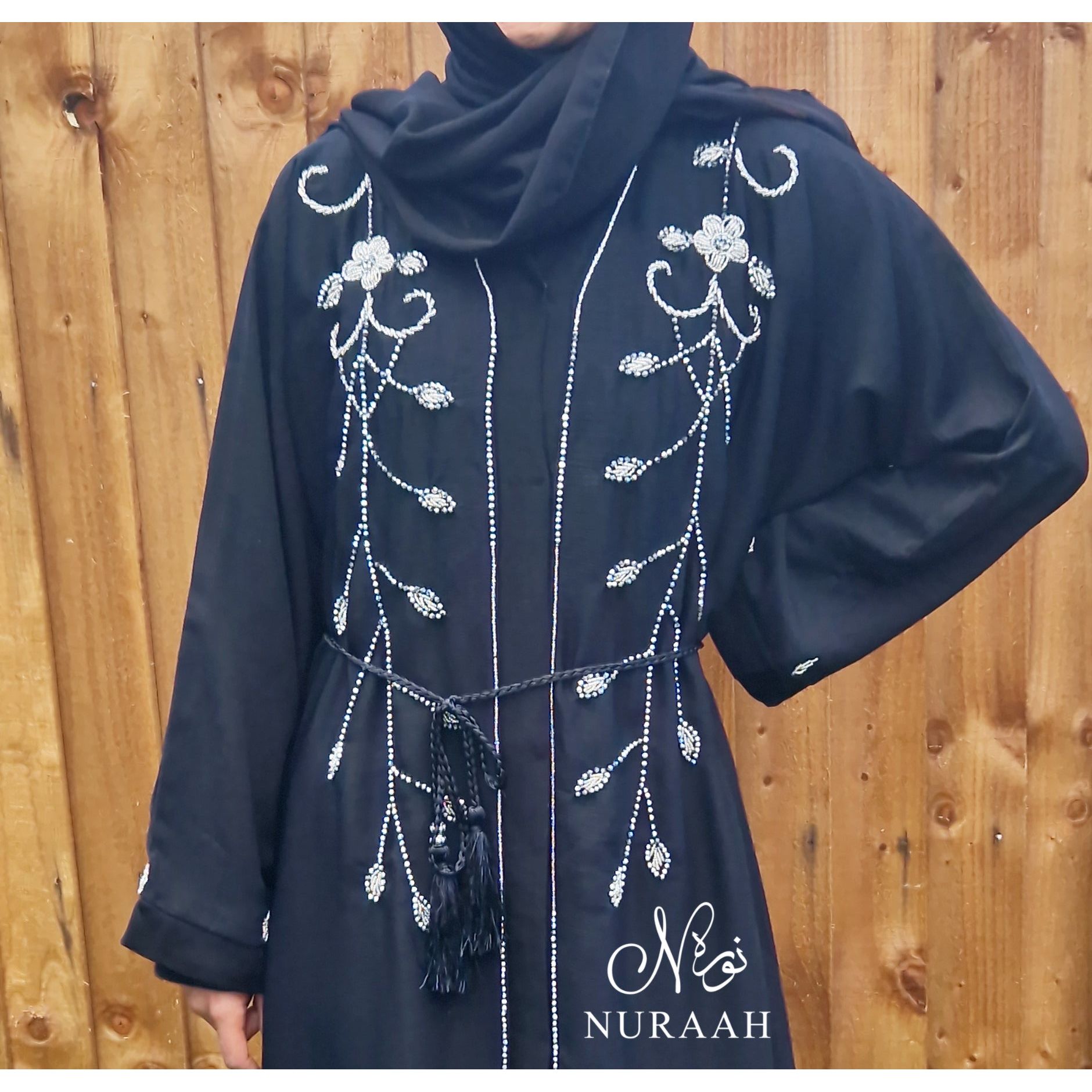 SAFA HAND EMBELLISHED OPEN ABAYA - NURAAH