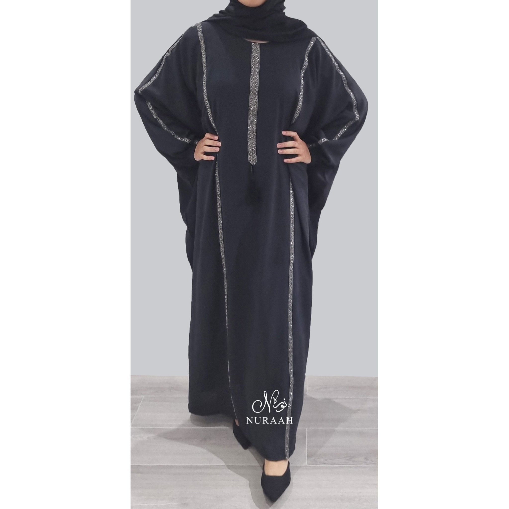 SARA BATWING EMBELLISHED ABAYA BLACK - NURAAH
