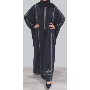 SARA BATWING EMBELLISHED ABAYA BLACK - NURAAH