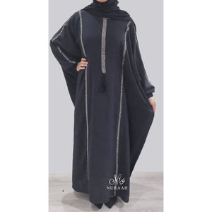 SARA BATWING EMBELLISHED ABAYA BLACK - NURAAH