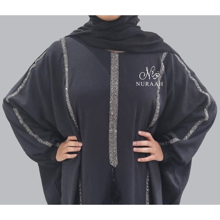 SARA BATWING EMBELLISHED ABAYA BLACK - NURAAH