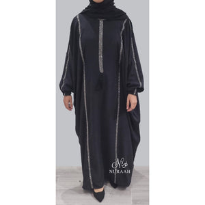 SARA BATWING EMBELLISHED ABAYA BLACK - NURAAH