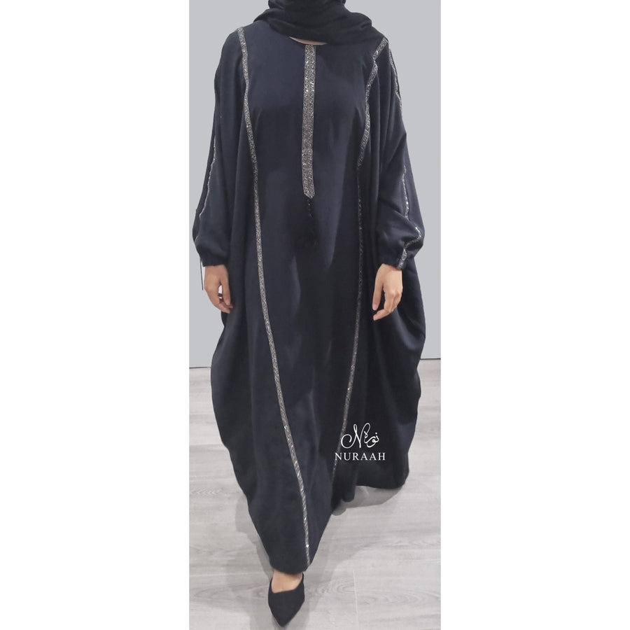 SARA BATWING EMBELLISHED ABAYA BLACK - NURAAH