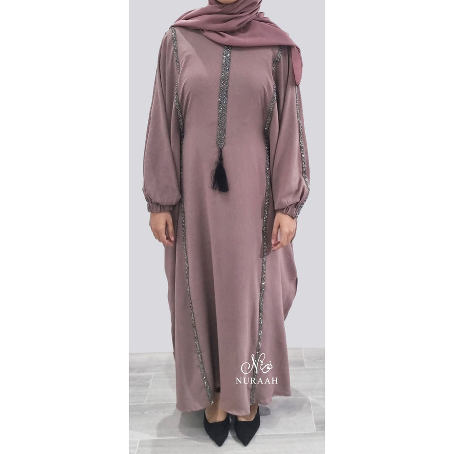 SARA BATWING EMBELLISHED ABAYA DUSTY PINK - NURAAH