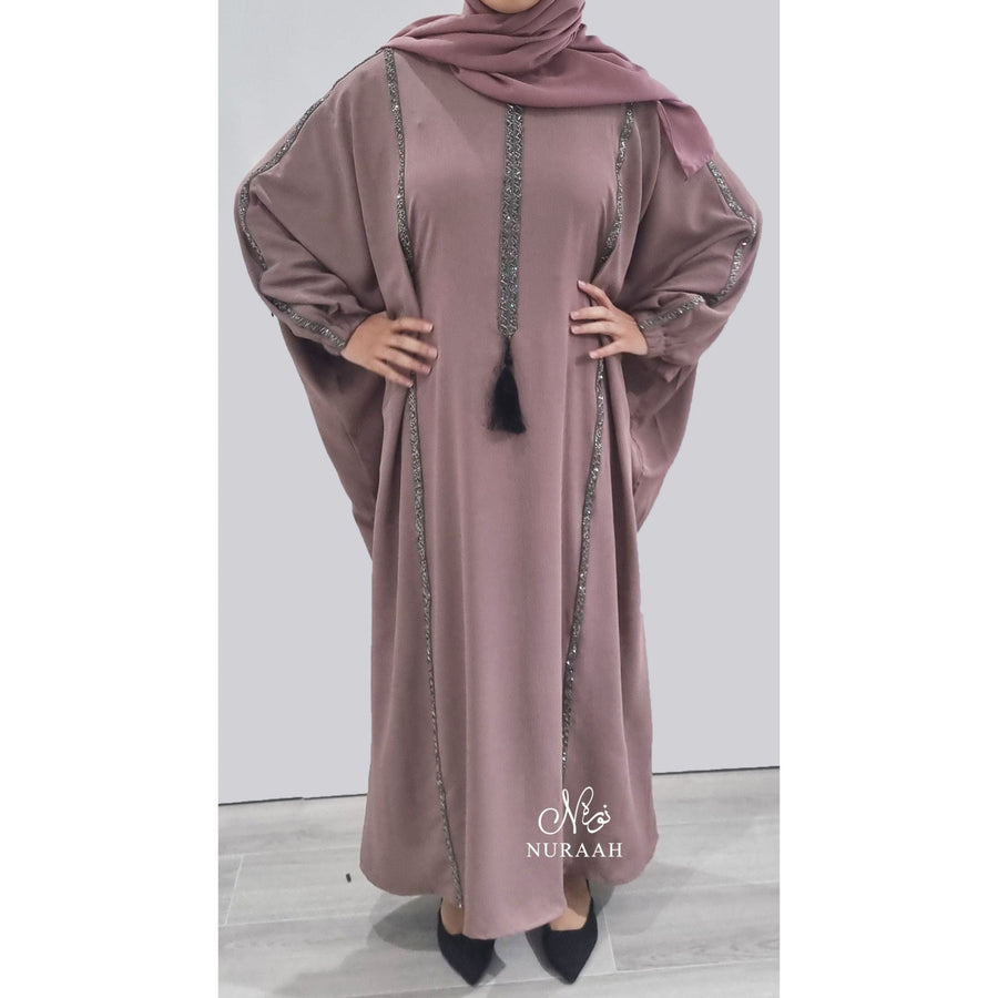 SARA BATWING EMBELLISHED ABAYA DUSTY PINK - NURAAH