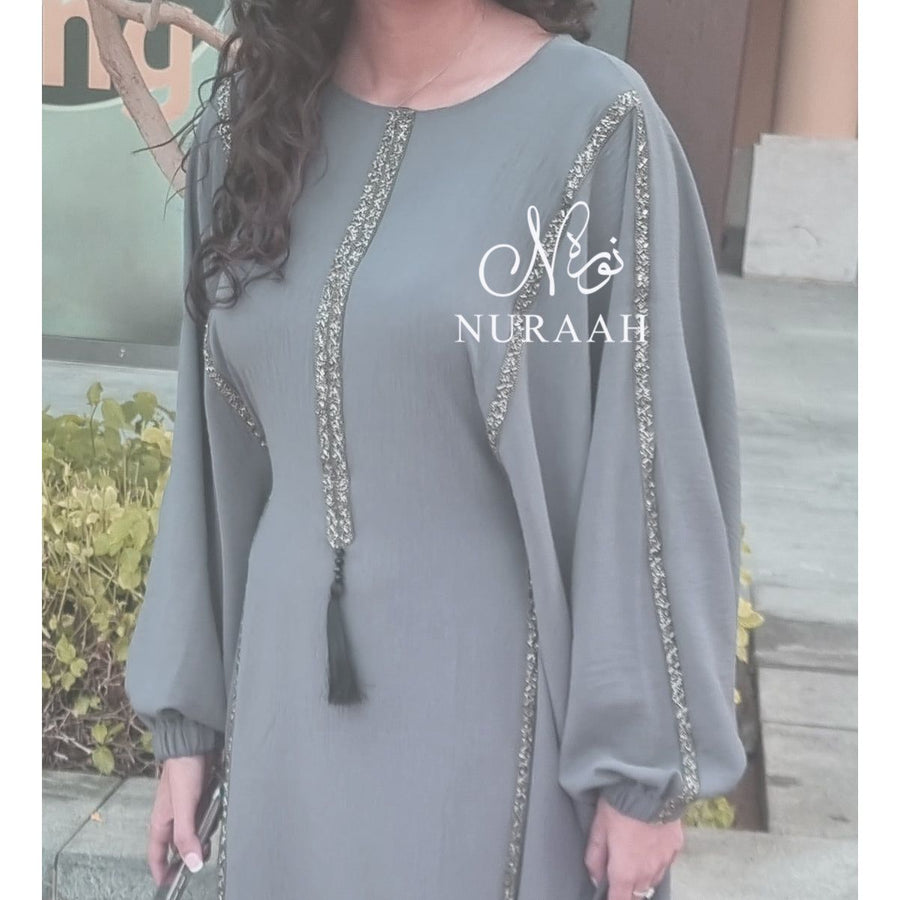 SARA BATWING EMBELLISHED ABAYA GREY - NURAAH