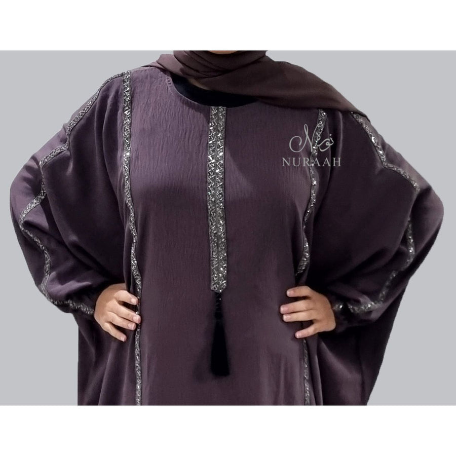 SARA BATWING EMBELLISHED ABAYA MAUVE - NURAAH