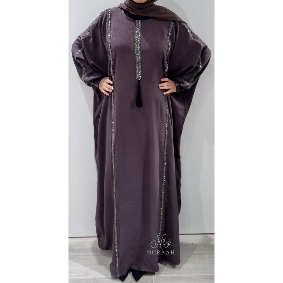 SARA BATWING EMBELLISHED ABAYA MAUVE - NURAAH