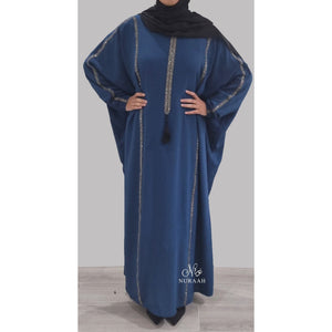 SARA BATWING EMBELLISHED ABAYA PETROL BLUE - NURAAH