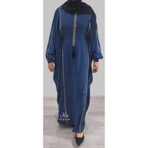 SARA BATWING EMBELLISHED ABAYA PETROL BLUE - NURAAH