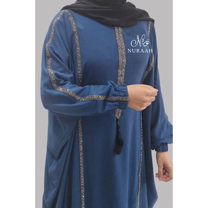 SARA BATWING EMBELLISHED ABAYA PETROL BLUE - NURAAH
