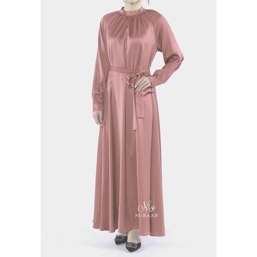 SATIN DRESS CORAL ROSE - NURAAH